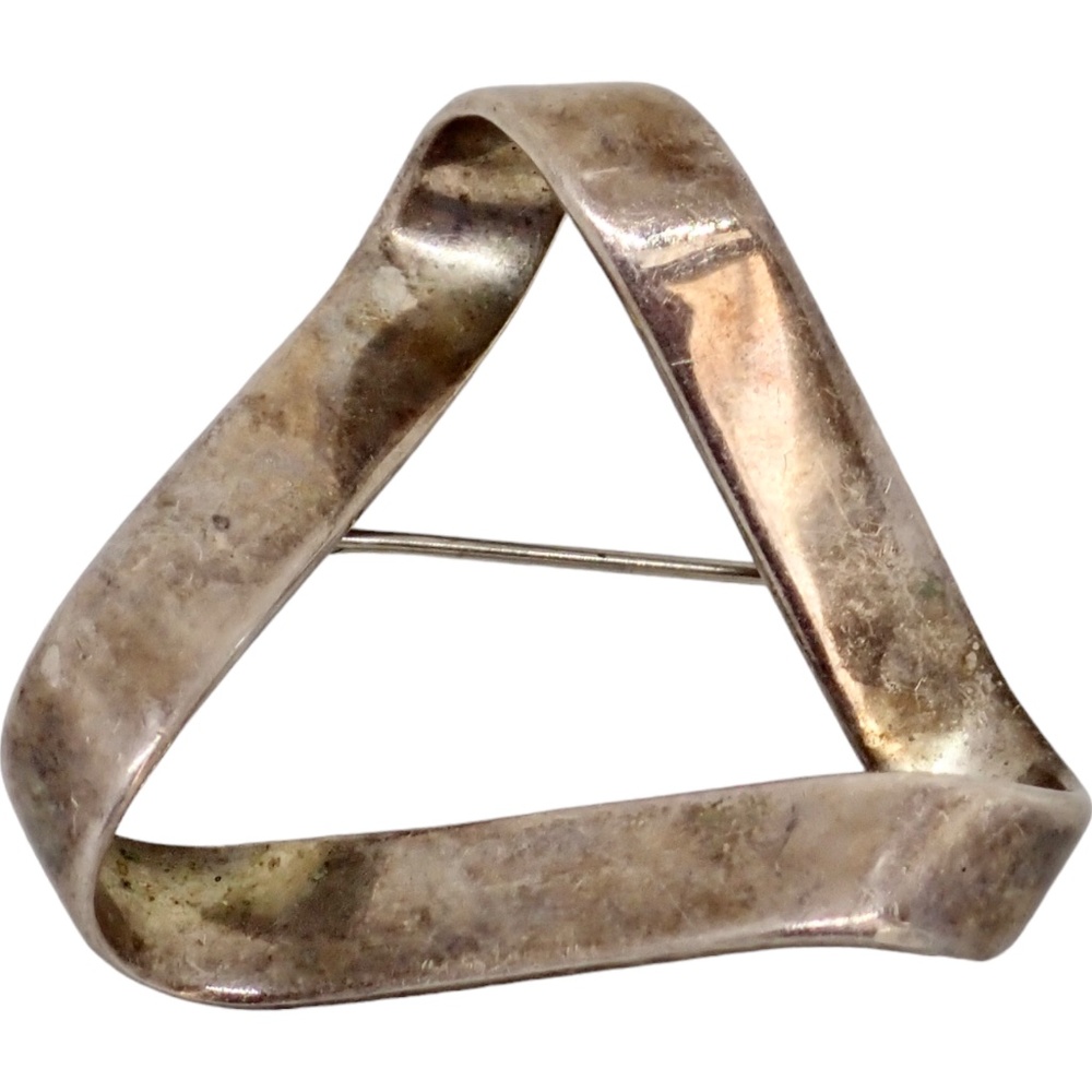 Hans Hansen Signed 925 Sterling Silver Brooch Pin Triangle Ribbon 1930's 10.82g